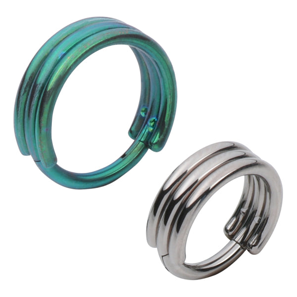 Triple Side-Stacked Titanium Hinged Ring Hinged Rings 16g - 3/8" diameter (10mm) High Polish (silver)