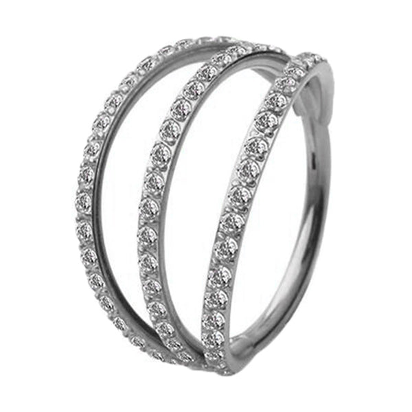 Triple Side Spaced CZ Titanium Hinged Ring Hinged Rings 16g - 5/16" diameter (8mm) High Polish (silver)