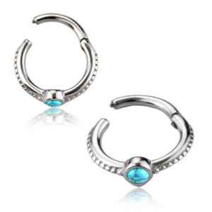 Gem Beaded Hinged Segment Ring Hinged Rings 16g - 5/16" diameter (8mm) Turquoise
