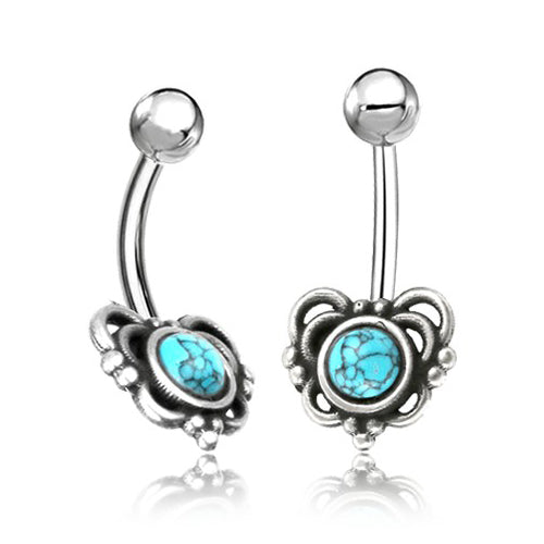 Butterfly Sterling Silver Belly Barbell Belly Ring 14g - 3/8" long (10mm) Turquoise