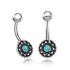 Flower Sterling Silver Belly Barbell Belly Ring 14g - 3/8" long (10mm) Turquoise