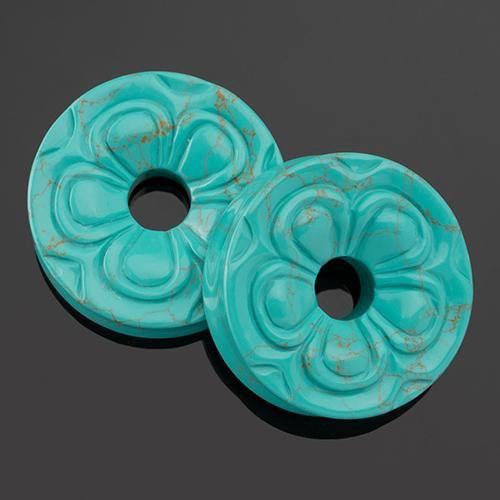Turquoise Flower Tunnels by Diablo Organics Plugs 7/8 inch (22mm) Turquoise