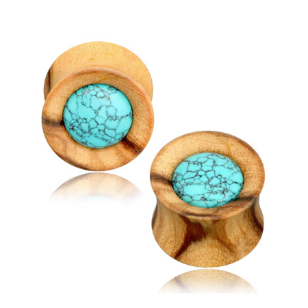 Turquoise Inlay Olive Wood Plugs Plugs 1/2 inch (13mm) Olive Wood