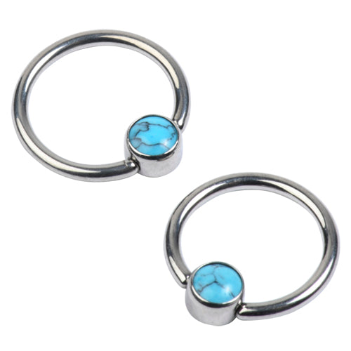14g Titanium Captive Gemstone Disc Bead Ring Captive Bead Rings 14g - 5/16" diameter (8mm) Turquoise