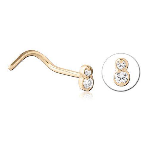 Twin CZ Zircon Gold Nostril Screw Nose 20g - 1/4" wearable (6.5mm) Clear