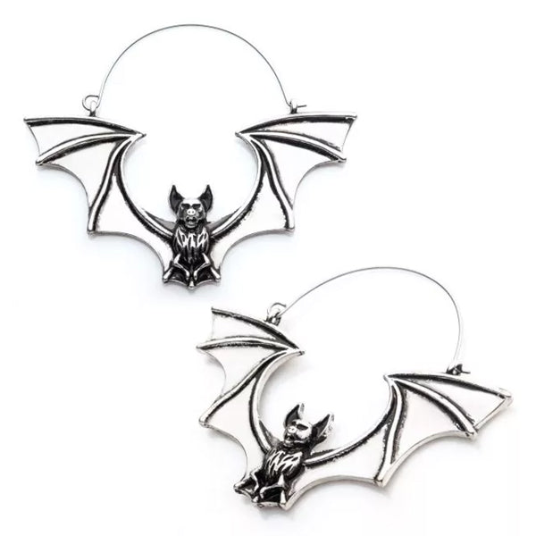 Vampire Bat Tunnel Hoops Earrings 20 gauge Silver