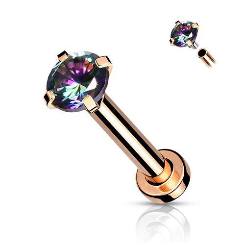 16g Prong CZ Rose Gold Micro-Disc Labret Labrets 16g - 5/16
