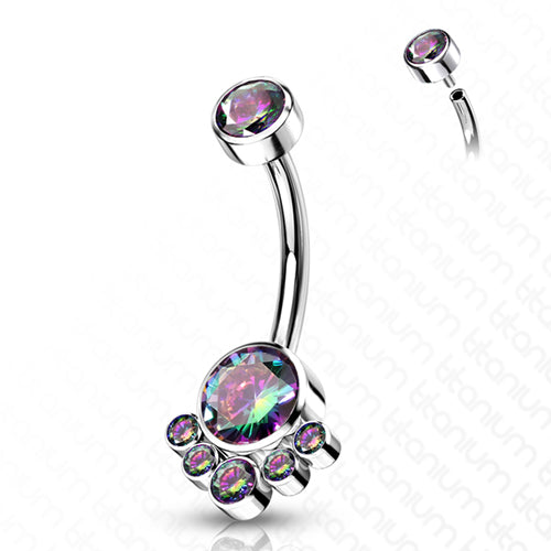 Cluster CZ Titanium Belly Barbell Belly Ring 14g - 3/8