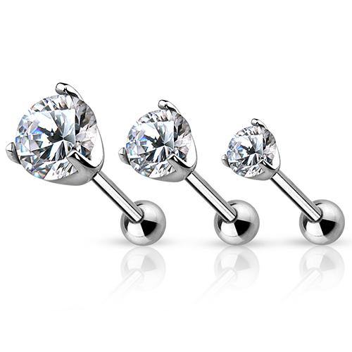 CZ White 14k Gold Cartilage Barbell Cartilage 16g - 1/4" long (6mm) - 3mm cz Clear