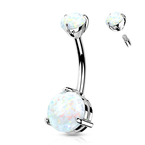 Opal Prong White 14k Gold Belly Barbell Belly Ring 14 gauge - 3/8