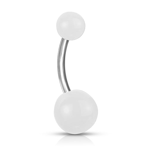 Opaque Belly Barbell Belly Ring 14g - 3/8" long (10mm) White