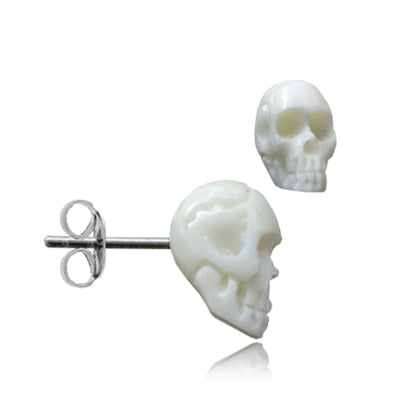 Bone Skull Stud Earrings Earrings 20 gauge White
