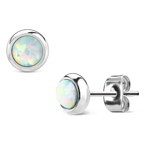 Opal Bezel Stainless Stud Earrings Earrings  