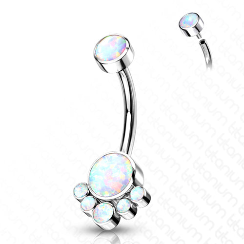 Opal Cluster Titanium Belly Barbell Belly Ring 14g - 3/8