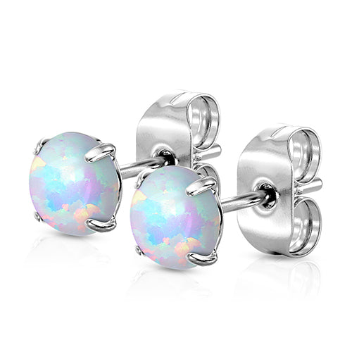 Opal Prong Stainless Stud Earrings Earrings 20g - 3mm opals White