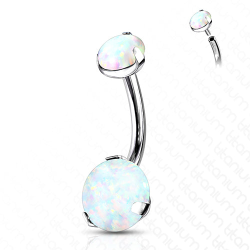 Prong Opal Titanium Belly Barbell Belly Ring 14g - 3/8" long (10mm) 5mm & 8mm Opals