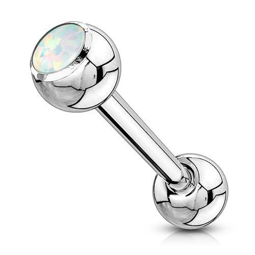 Opal Stainless Tongue Barbell Tongue 14g - 5/8" long (16mm) White Opal
