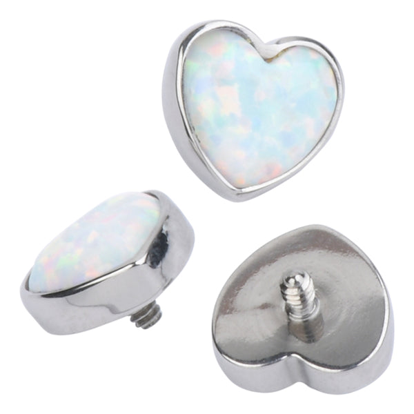 14g Opal Heart Titanium End Replacement Parts 14g - 4.5x4.8mm White Opal