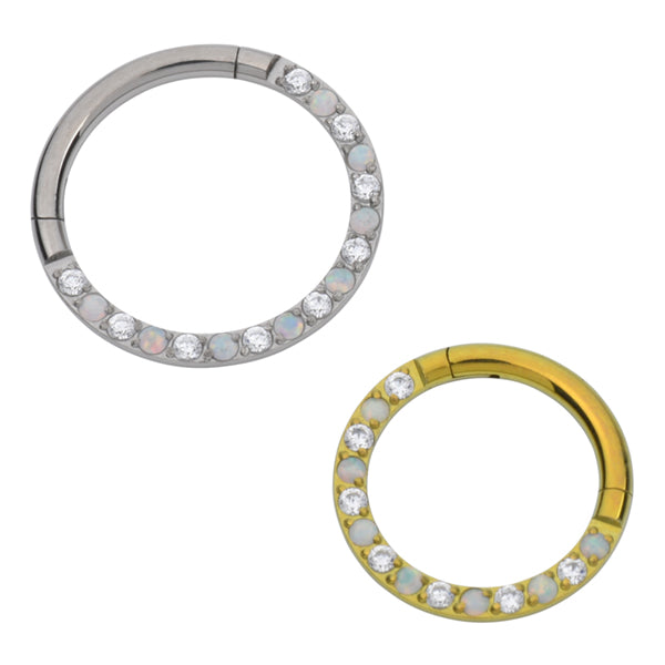 Opal & CZ Face Titanium Hinged Ring Hinged Rings 16g - 5/16