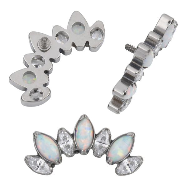 16g Tiara Opal & CZ Titanium End Replacement Parts 16g - 6.6x12.8mm White Opals & Clear CZs