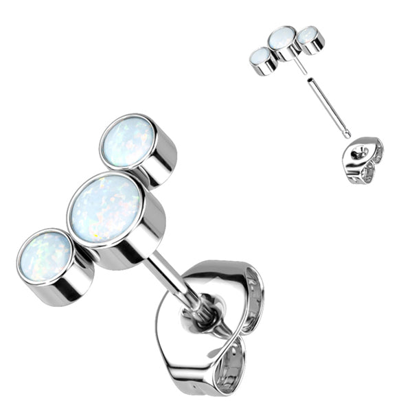 Triple Opal Titanium Stud Earrings Earrings 20 gauge White Opal