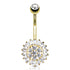 Burst CZ Yellow 14k Gold Belly Barbell Belly Ring 14g - 3/8" long (10mm) Yellow 14k Gold