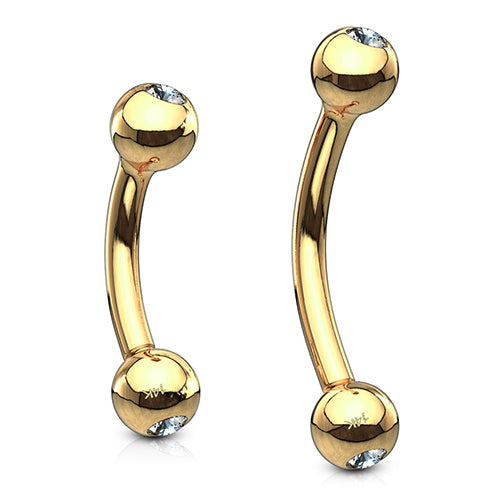 16g Yellow 14k Gold CZ Curved Barbell Curved Barbells 16g - 5/16" long (8mm) - 3mm balls Solid 14k Yellow Gold