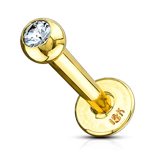 14g CZ Yellow 14k Gold Labret Labrets 14g - 5/16" long (8mm) - 3mm ball Solid 14k Yellow Gold