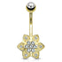 6-Petal CZ Yellow 14k Gold Belly Barbell Belly Ring 14 gauge - 3/8" long (10mm) Yellow 14k Gold