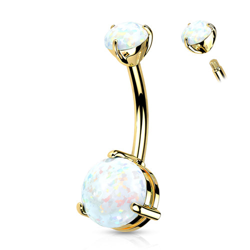 Opal Prong Yellow 14k Gold Belly Barbell Belly Ring 14 gauge - 3/8" long (10mm) Yellow 14k Gold