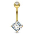 Square CZ Yellow 14k Gold Belly Barbell Belly Ring 14 gauge - 3/8" long (10mm) Yellow 14k Gold