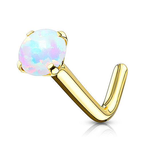 Opal Yellow 14k Gold L-Bend Nose Stud Nose 20g - 1/4