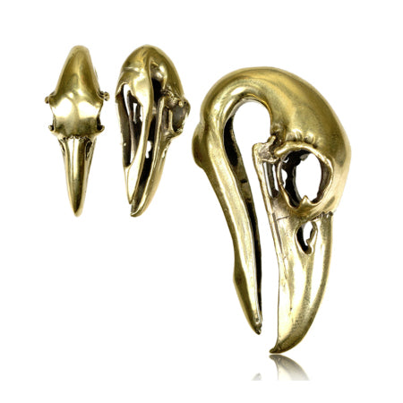 Yellow Brass Crow Skull Hangers Ear Weights 0 gauge (8mm) Yellow Brass