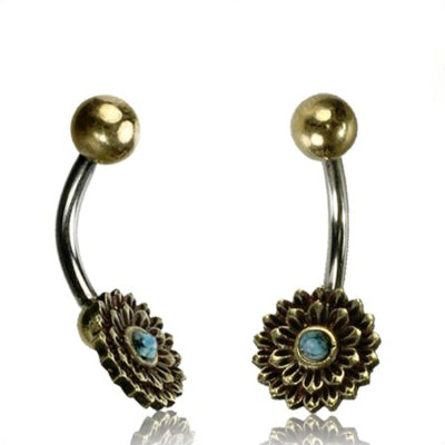 Yellow Brass Turquoise Belly Ring Belly Ring 14g - 3/8" long (10mm) Yellow Brass