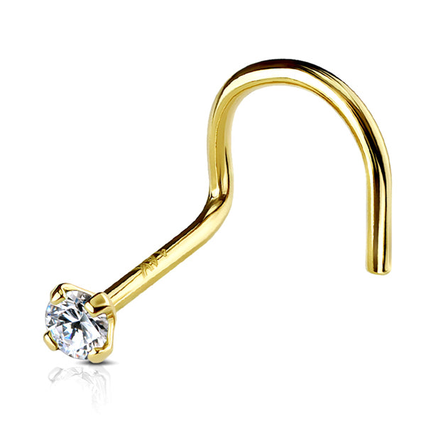 CZ Yellow 14k Gold Nostril Screw Nose 20g - 1/4