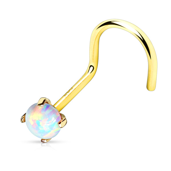 Opal Yellow 14k Gold Nostril Screw Nose 20g - 1/4" long (6mm) White Opal