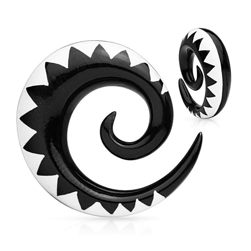 Zig-Zag Inlay Horn Spirals Plugs 1/2 inch (12mm) Black Horn