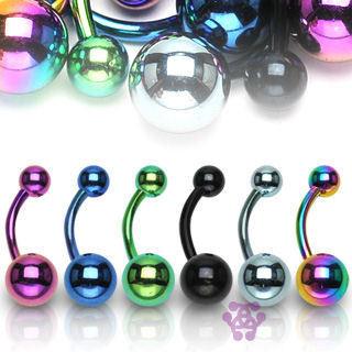 PVD Coated Belly Barbell Belly Ring 14g - 3/8" long (10mm) Black