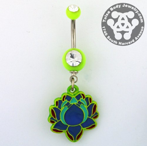 Bright Lotus Belly Dangle Belly Ring 14g - 3/8" long (10mm) Green