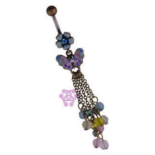 Butterfly Vintage Belly Dangle Belly Ring 14 gauge - 3/8" long (10mm) Stainless Steel