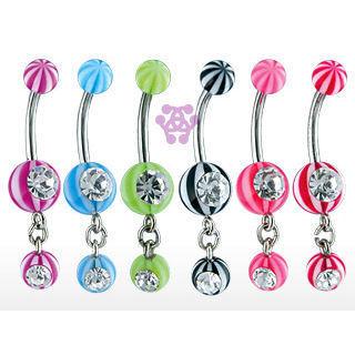 Striped CZ Belly Dangle Belly Ring  