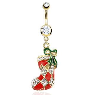 Christmas Stocking Belly Dangle Belly Ring 14 gauge - 3/8" long (10mm) Gold