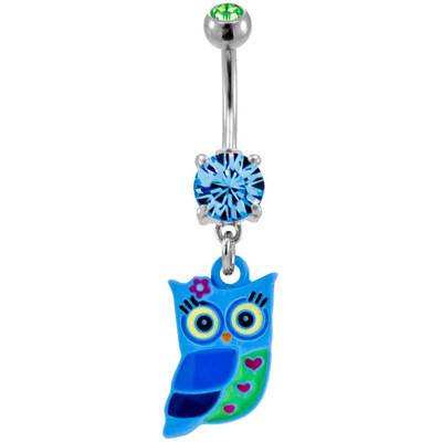 Cute Blue Owl Belly Dangle Belly Ring  