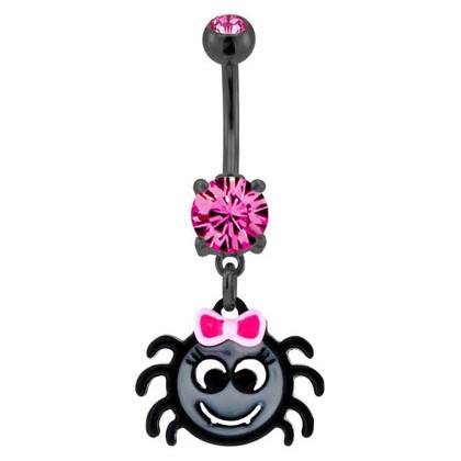 Cute Spider Belly Dangle Belly Ring 14g - 3/8" long (10mm) Black