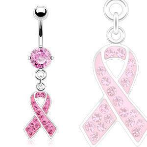 CZ Pink Ribbon Belly Dangle Belly Ring  