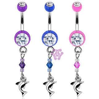 Dolphin Belly Dangle Belly Ring 14g - 3/8