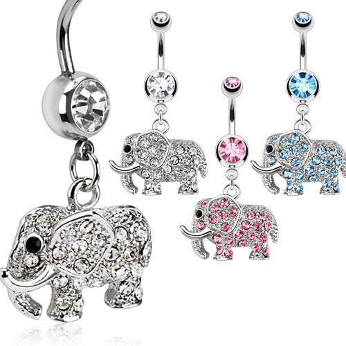 Elephant CZ Belly Dangle Belly Ring 14g - 7/16