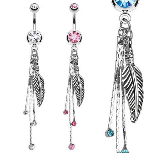 Feather CZ Belly Dangle Belly Ring  