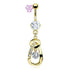 CZ Loop Gold Belly Dangle Belly Ring 14 gauge - 3/8" long (10mm) Gold