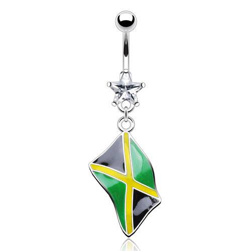 Jamaican Flag Belly Dangle Belly Ring 14g - 3/8" long (10mm) Stainless Steel